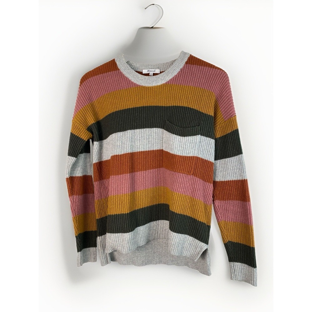 Madewell Women's XS Colorful Striped Ribbed Crew Neck Pullover Sweater